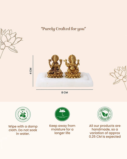 Brass Laxmi Ganesh Idol on Marble Base for Home Temple and Pooja Room