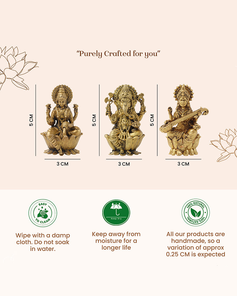 Pure Brass Laxmi Ganesh Sarasvati Idol Set for Home Pooja