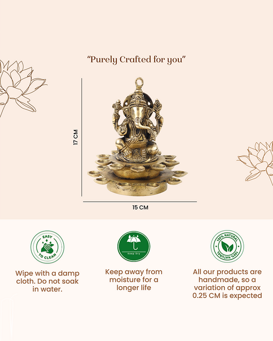 Brass Ganesh Sitting on Diya for Pooja and Home Decoration