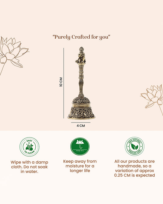 Traditional Brass Pooja Bell with Hanuman Idol for Home Temple