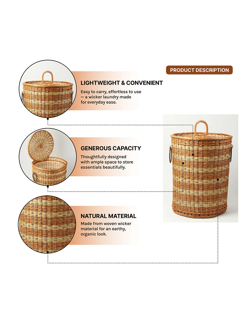 Wicker Laundry Basket for Clothes, Durable Clothes Storage Basket