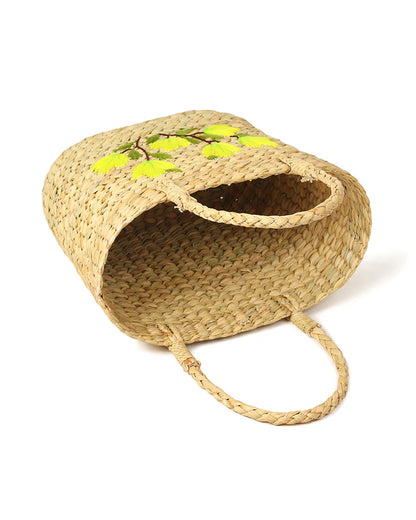 Handwoven Seagrass Embroidered Tote Bag for Market, Storage & Travel