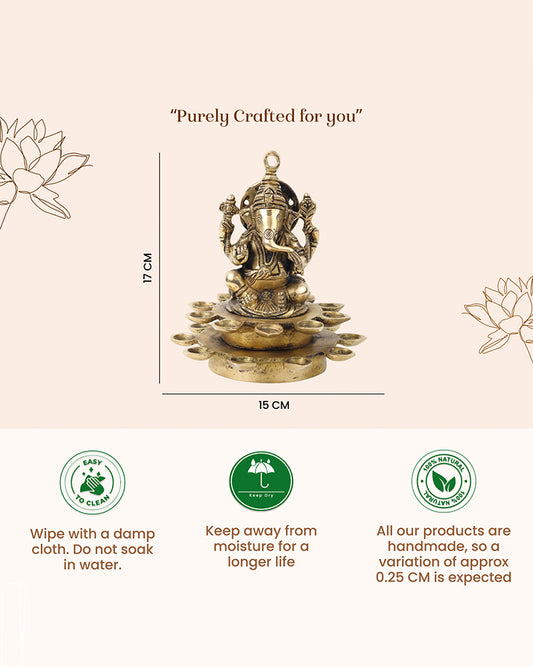 Brass Ganesh Sitting on Diya for Pooja and Home Decoration