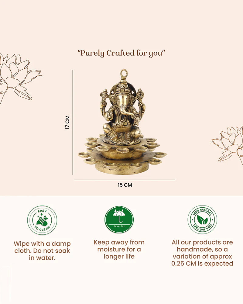 Brass Ganesh Sitting on Diya for Pooja and Home Decoration