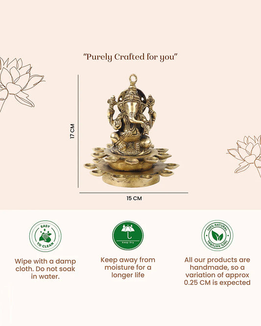 Brass Ganesh Sitting on Diya for Pooja and Home Decoration