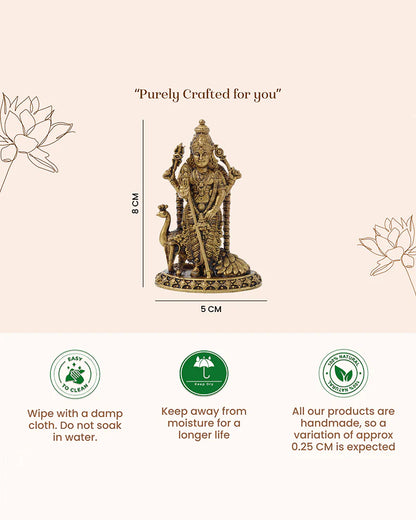 Traditional Pure Brass Kartikeya Idol for Daily Worship and Rituals