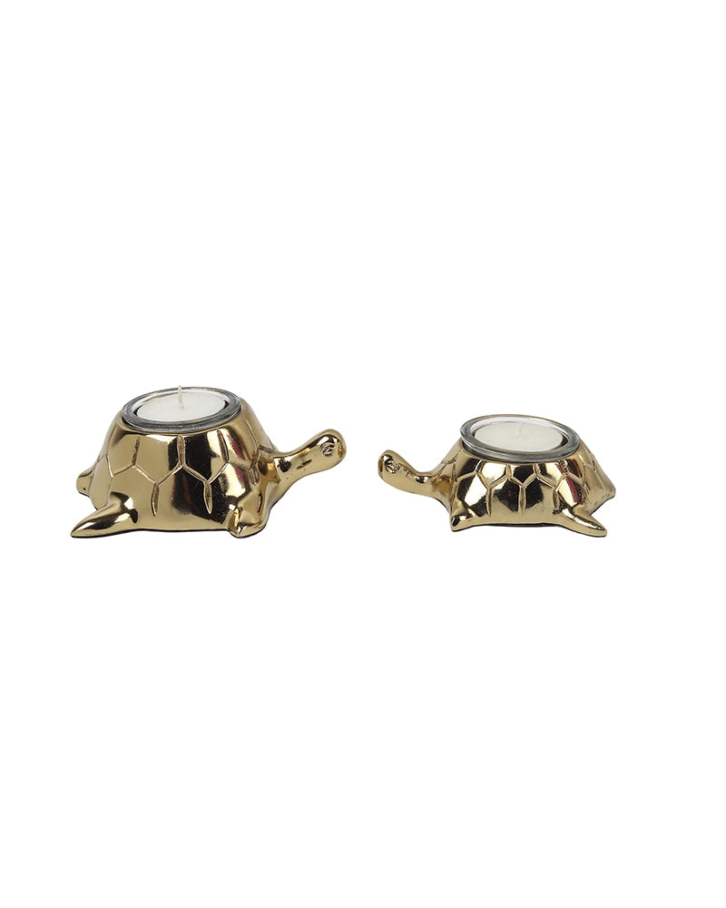 Golden Tortoise Votive Candle Holder for Tabletop & Home Décor, Set of 2