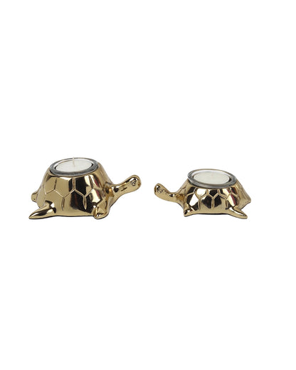 Golden Tortoise Votive Candle Holder for Tabletop & Home Décor, Set of 2