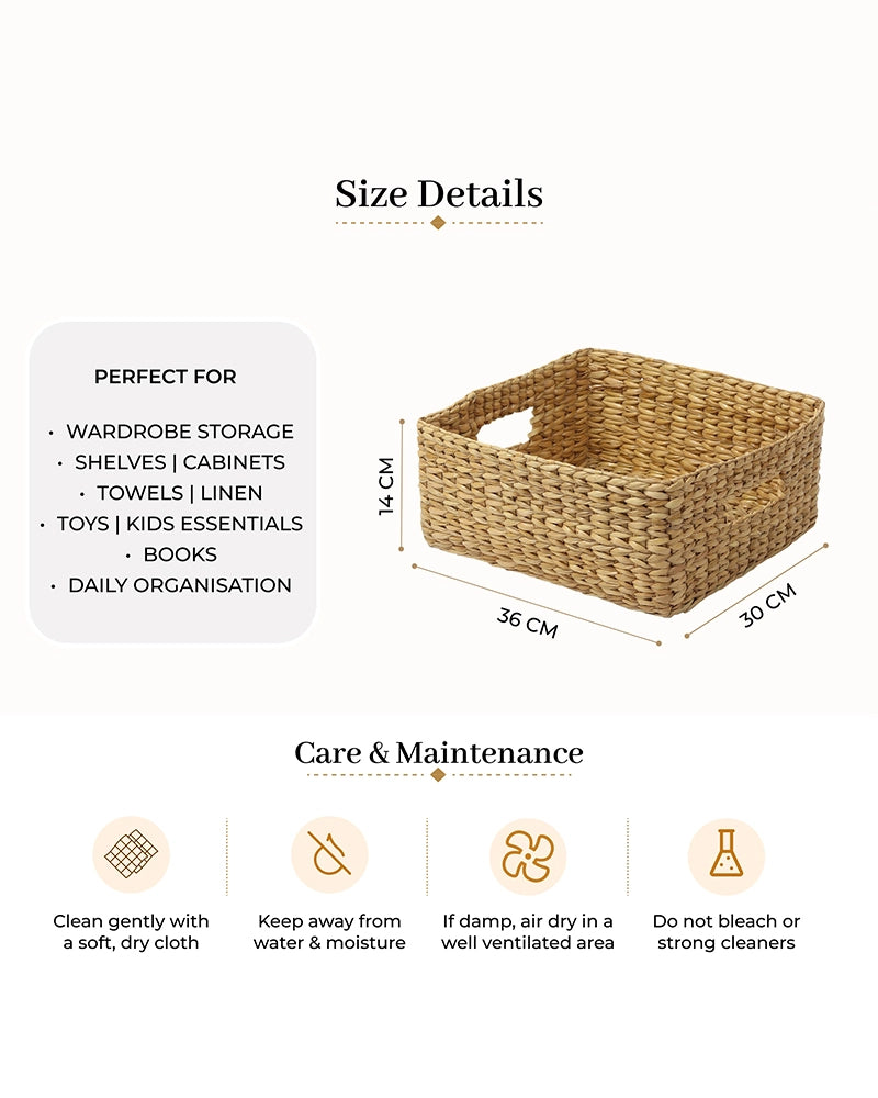 Multipurpose Seagrass Shelf Basket for Wardrobe Clothes and Home Storage