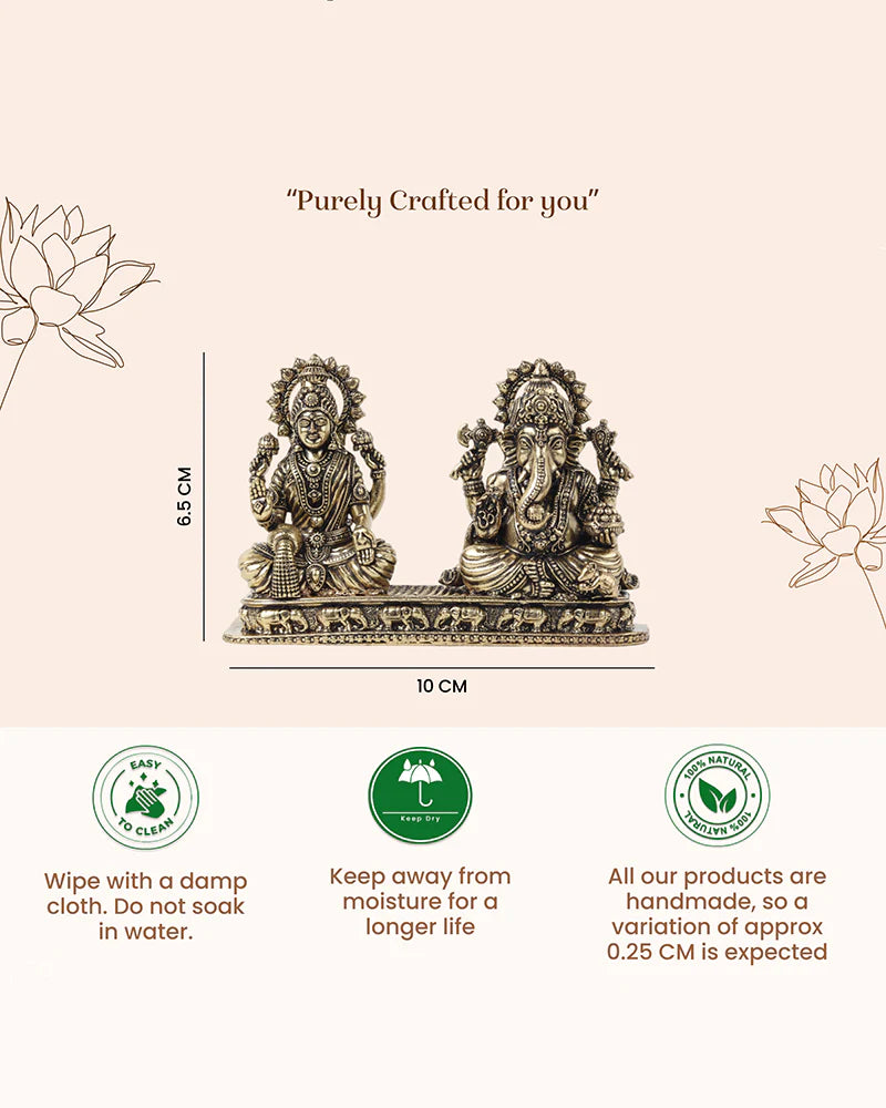 Traditional Brass Laxmi Ganesh Idol for Devotional Rituals and Home Decoration