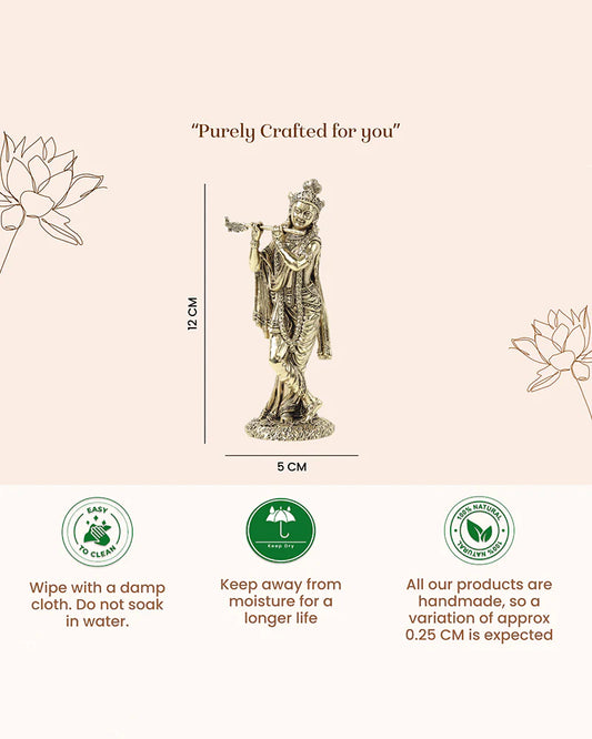 Traditional Krishna Brass Idol Playing Flute for Pooja Needs and Home Decoration