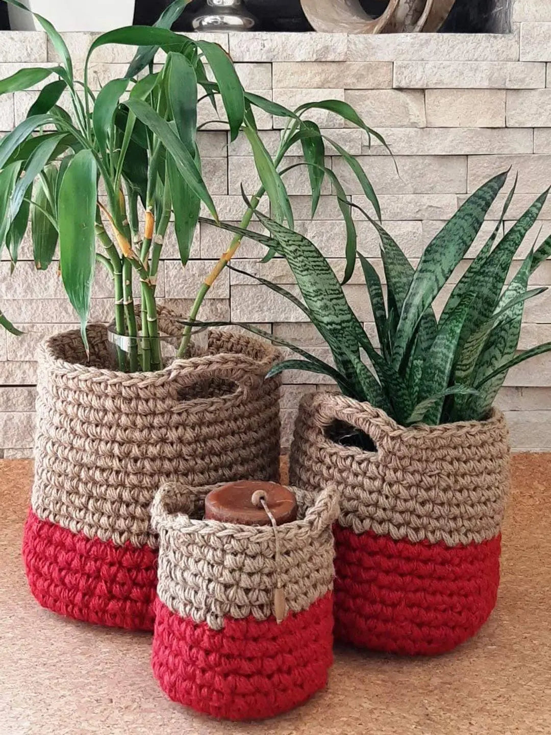 Set of 3 Jute Storage Basket for Toys, Towels, or Indoor Plants