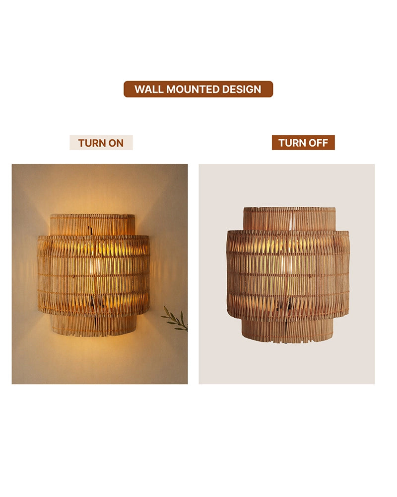 Bamboo Cane Wall Lamp for Bedroom & Living Room