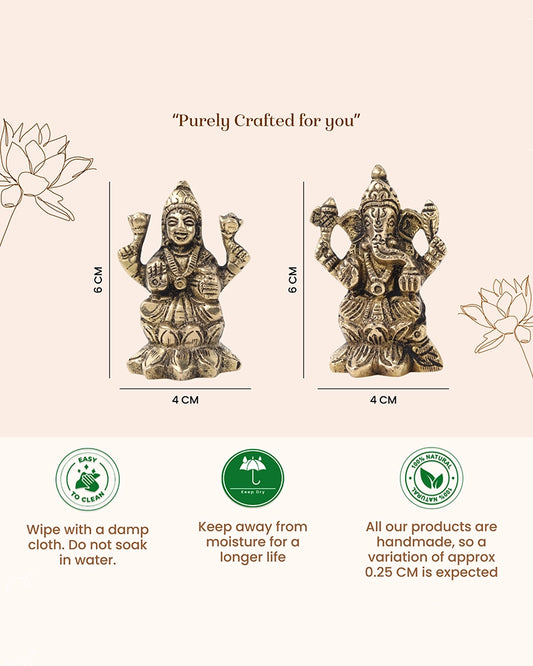Pure Brass Laxmi Ganesh Idol Set Auspicious God Idol for Home Pooja