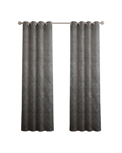 Velvet Eyelet Door Curtain (Grey, Textured, 7 ft)