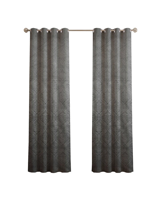 Velvet Eyelet Door Curtain (Grey, Textured, 7 ft)