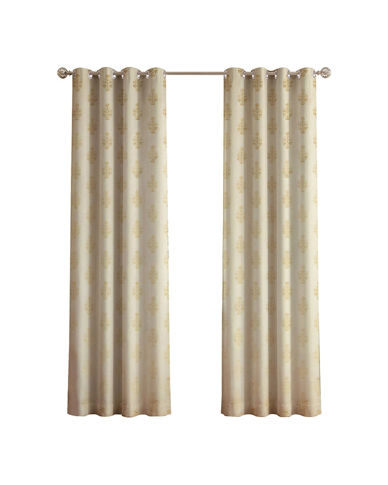 Elegant Velvet Eyelet Door Curtain (Cream, 7 ft)