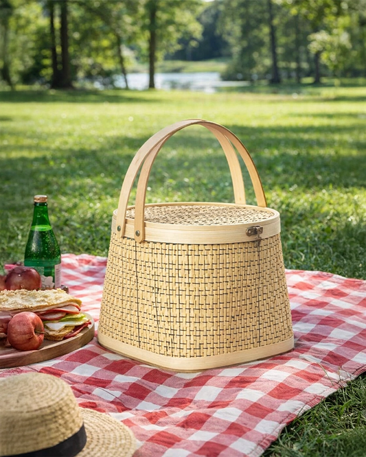 Eco-Friendly Bamboo Picnic Basket for Beach, Park & Picnic Days