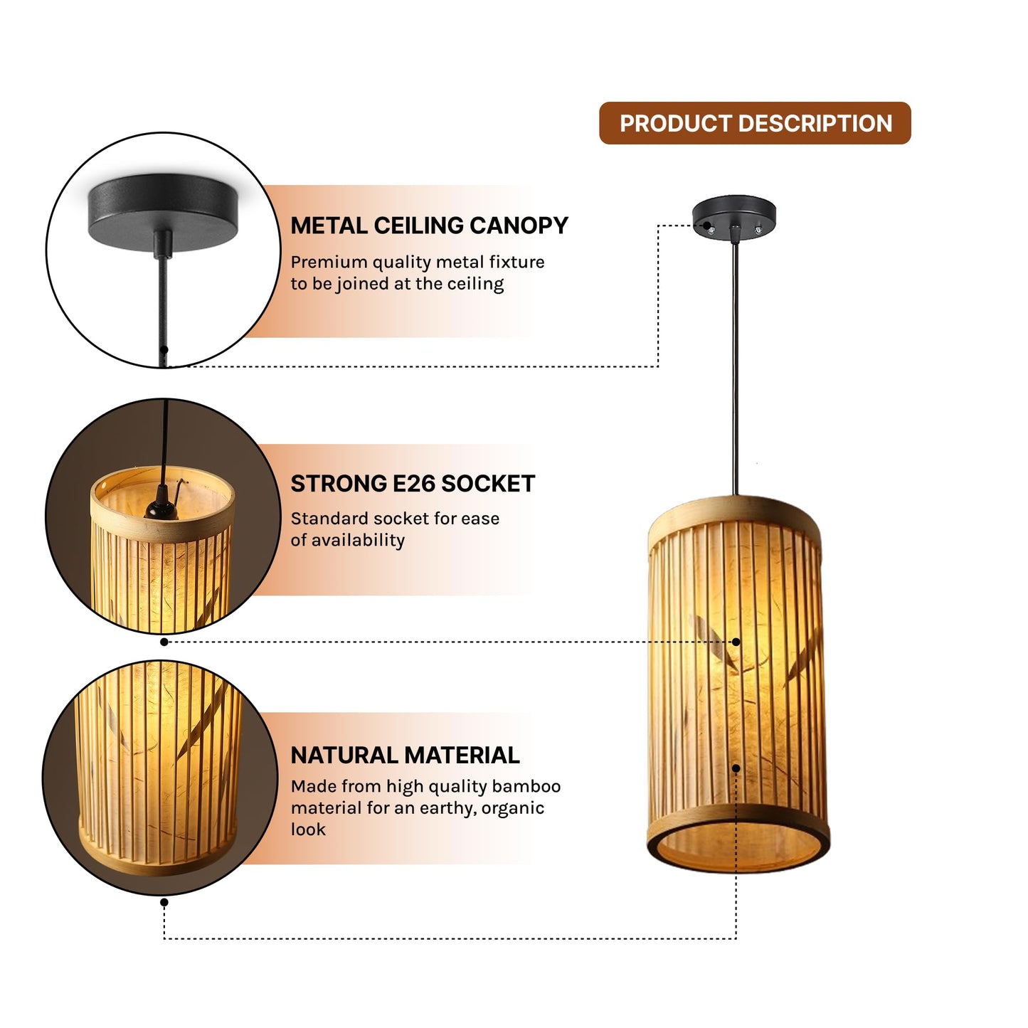Boho Bamboo Ceiling Light for Home and Balcony
