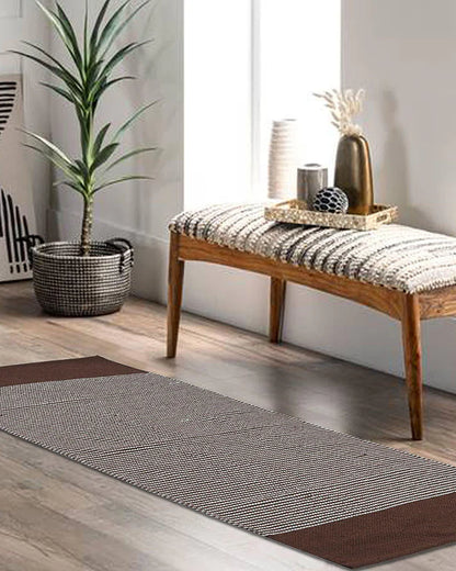 Natural Brown Handloom Cotton Bedside Runner For Bedroom And Living Area
