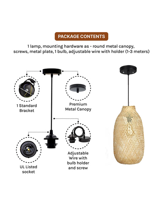 Boho Bamboo Hanging Light for Living Room Decoration