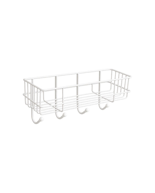 Self Adhesive Metal Wall Shelf with 4 Hanging Hooks for Bathroom Accessories