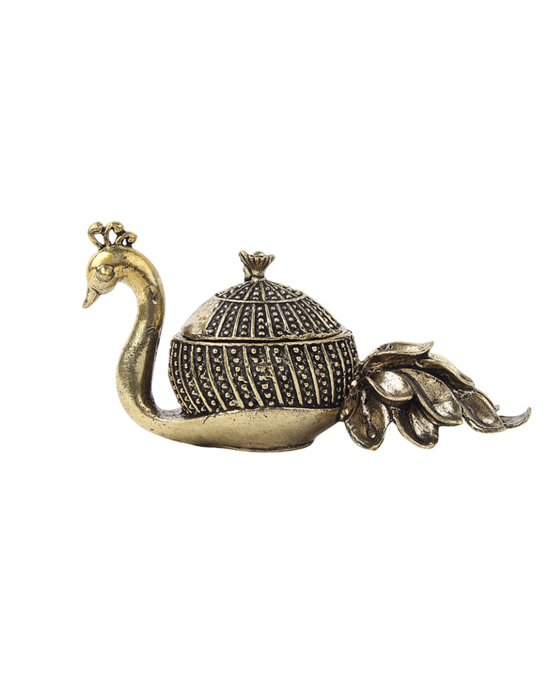 Handcrafted Peacock-Shaped Brass Sindoor Dani for Daily Worship