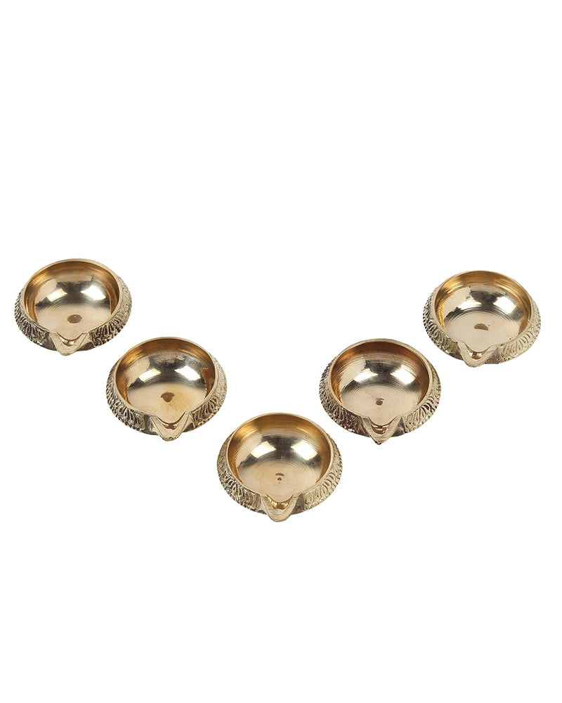 100% Pure Brass Diya for Pooja Diwali Festival Home Décor, Set of 5