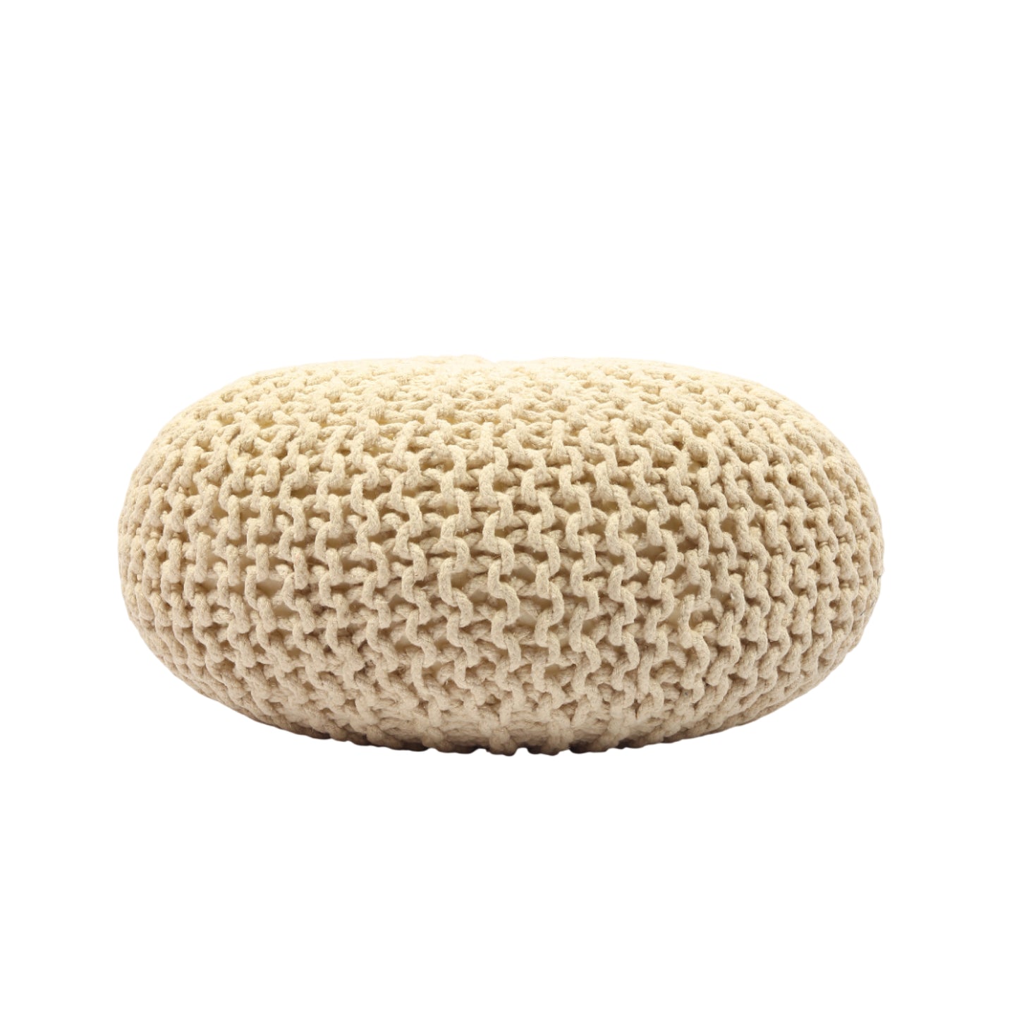 Handwoven Jute Round Pouffe in White for Living Room and Bedroom