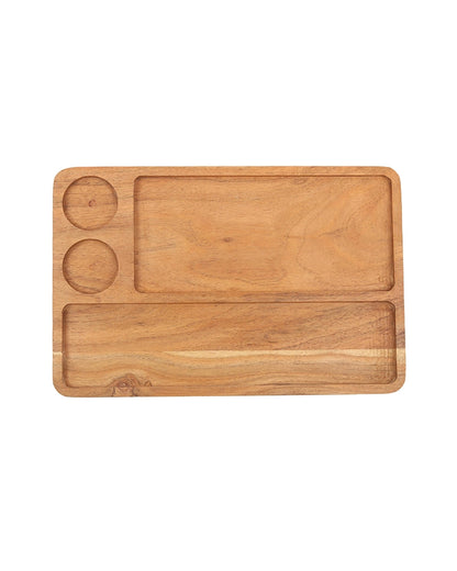 Rectangular Wooden Platter with Cup Sections for Cheese Serving