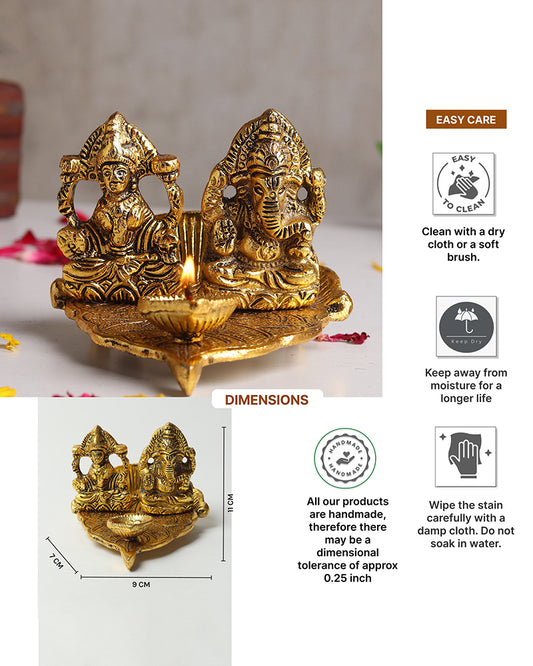 Laxmi Ganesh Idol Figurine | Decorative God Idol for Home | Lakshmi Ganesh Diya