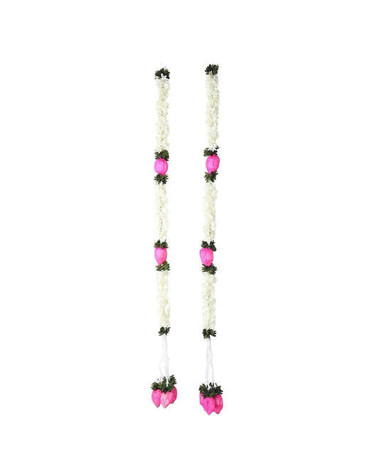 Artificial Marigold Lotus Flower Garland Set of 2 for Pooja and Festive Decor