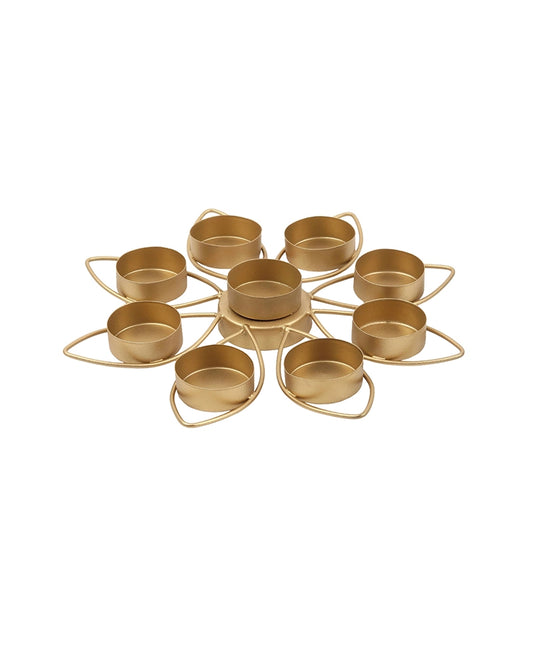 Gold Lotus Flower Tea Light Holder for Living Room and Pooja Room