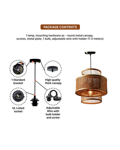 Cane Drum Pendant Lamp for Living Room Hall & Bedroom Decor