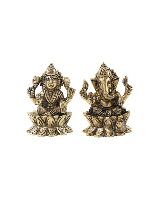 Pure Brass Laxmi Ganesh Idol Set for Home Temple and Decoration
