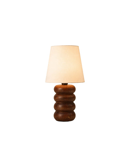 Handcrafted Wooden Table Lamp Textured Linen Shade Warm Light