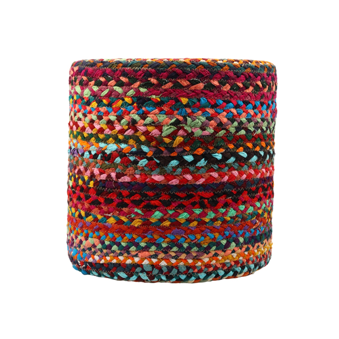 Handwoven Jute Round Pouffe in Multicolor for Living Room - Large