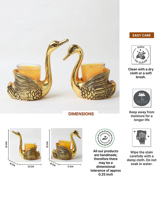 Set of 2 Swan Candle Holder for Home Decor | Tealight Holder | Metal Swan Tealight Holder Showpiece