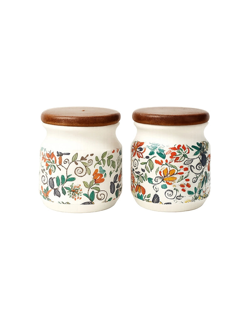 Ceramic Jar for Kitchen Storage with Lid, Set of 2
