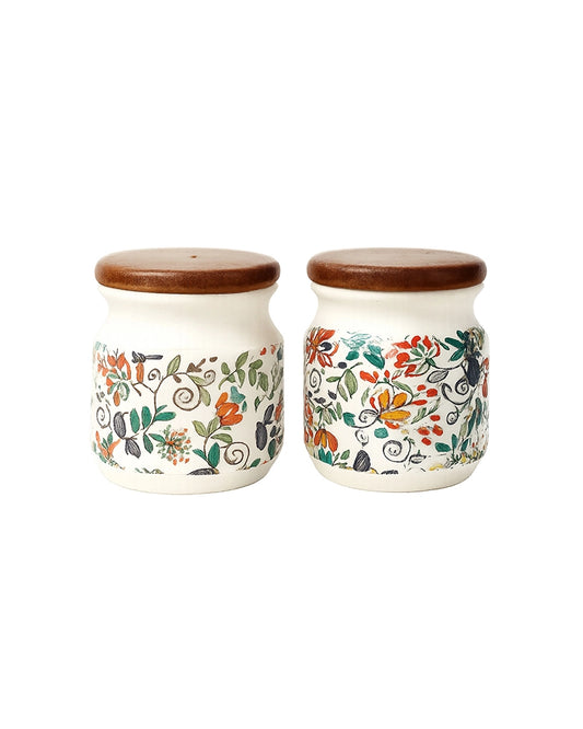Ceramic Jar for Kitchen Storage with Lid, Set of 2