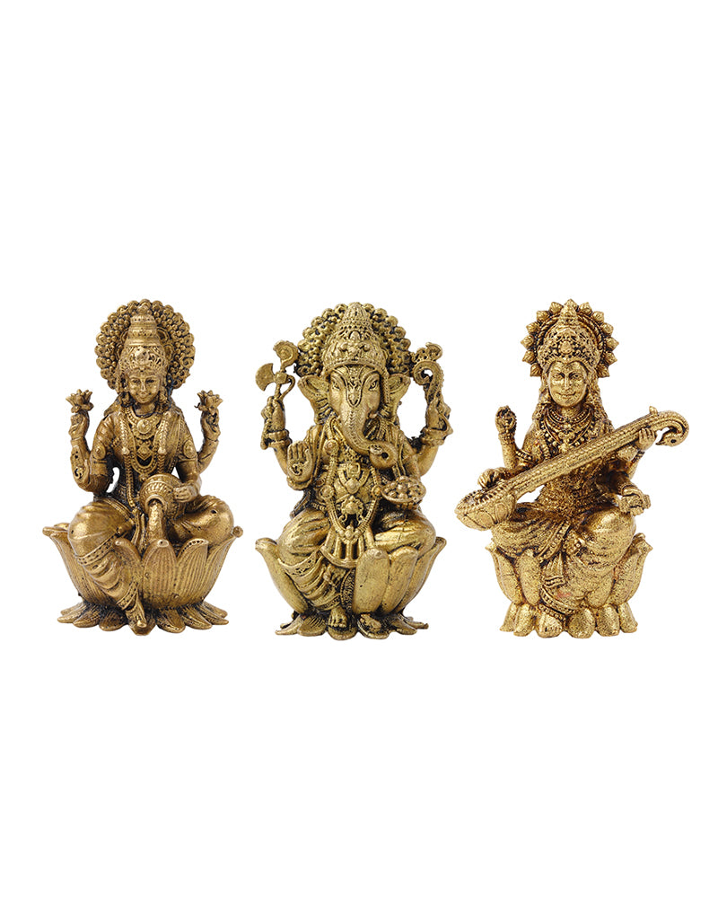 Pure Brass Laxmi Ganesh Sarasvati Idol Set for Home Pooja