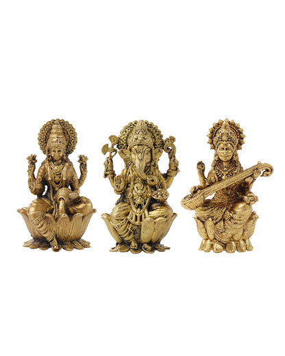 Pure Brass Laxmi Ganesh Sarasvati Idol Set for Home Pooja