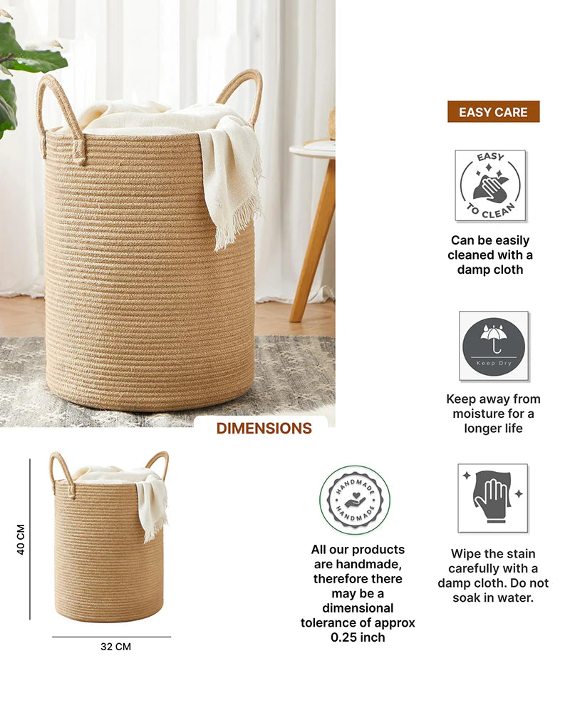 Jute Laundry Basket for Clothes, Jute Storage and Toy Storage Basket for Home