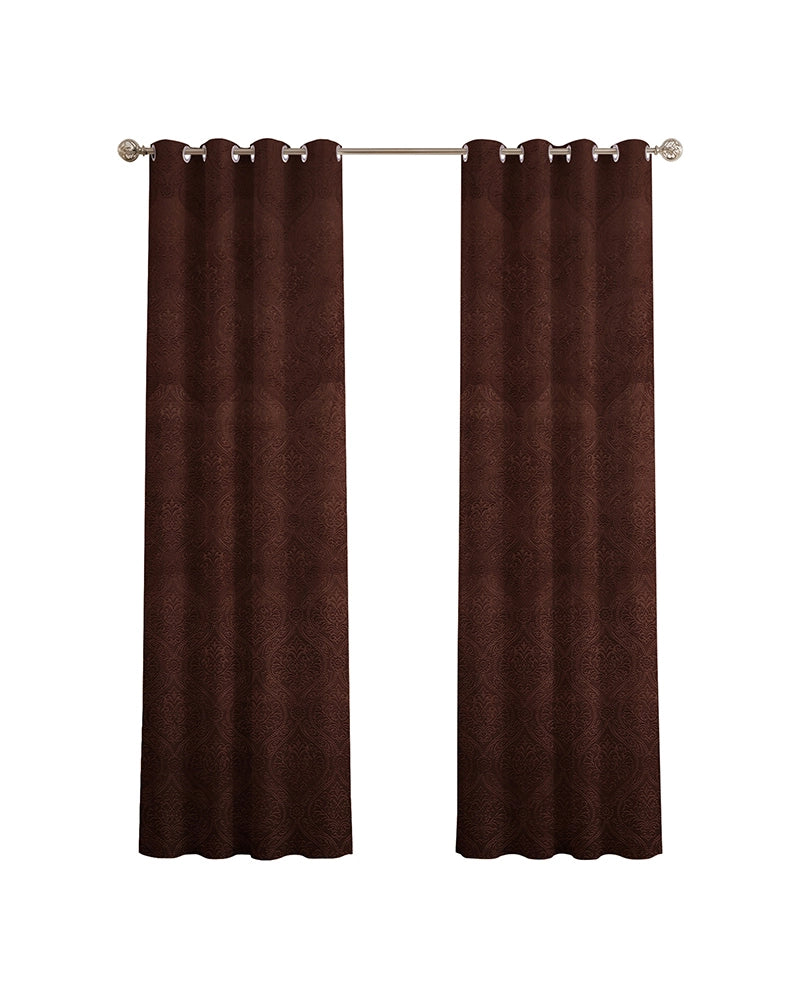 Velvet Eyelet Door Curtain (Brown, Textured, 7 ft)