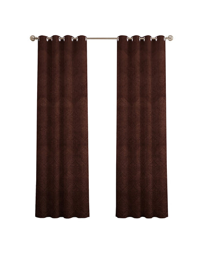 Velvet Eyelet Door Curtain (Brown, Textured, 7 ft)