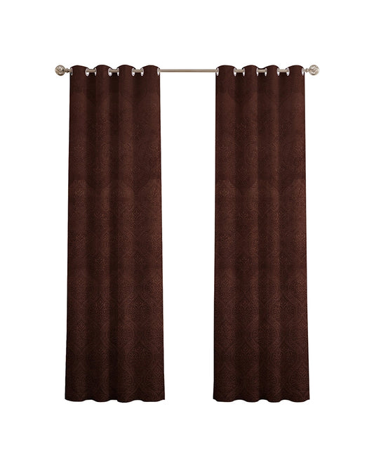 Velvet Eyelet Door Curtain (Brown, Textured, 7 ft)