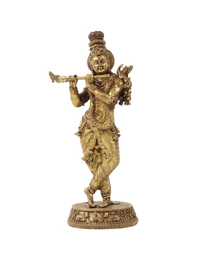 Pure Brass Krishna with Flute Idol for Home Temple and Pooja Room