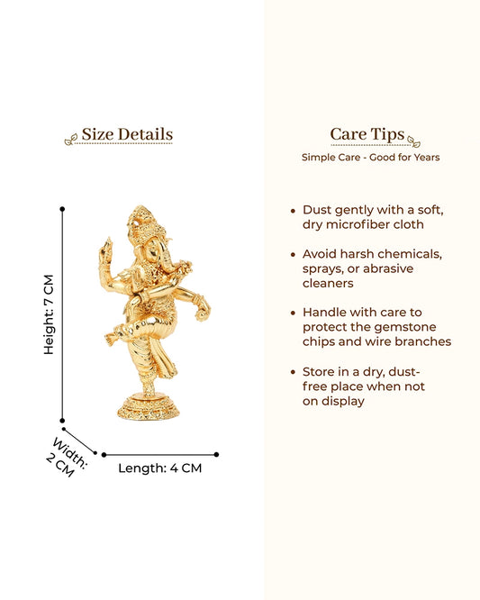 Handcrafted Dancing Brass Ganesha Idol (Gold)
