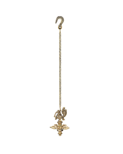 Brass Hanging Diya with Peacock Design for Pooja and Home Decoration