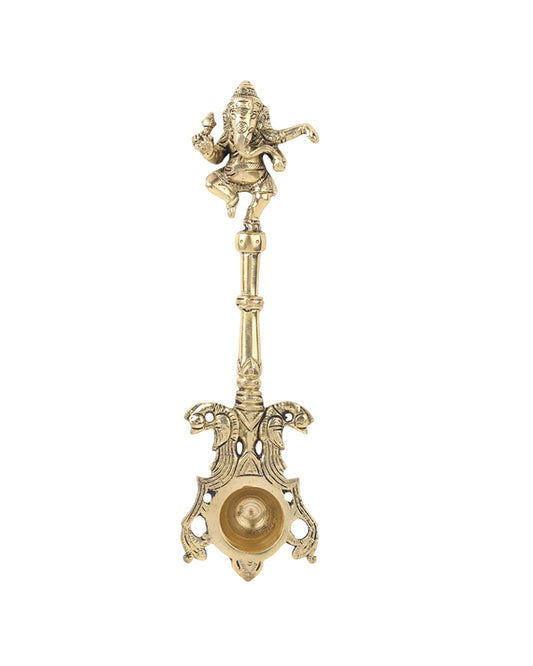 Brass Ganesha Ritual Spoon for Pooja Items and Home Decoration